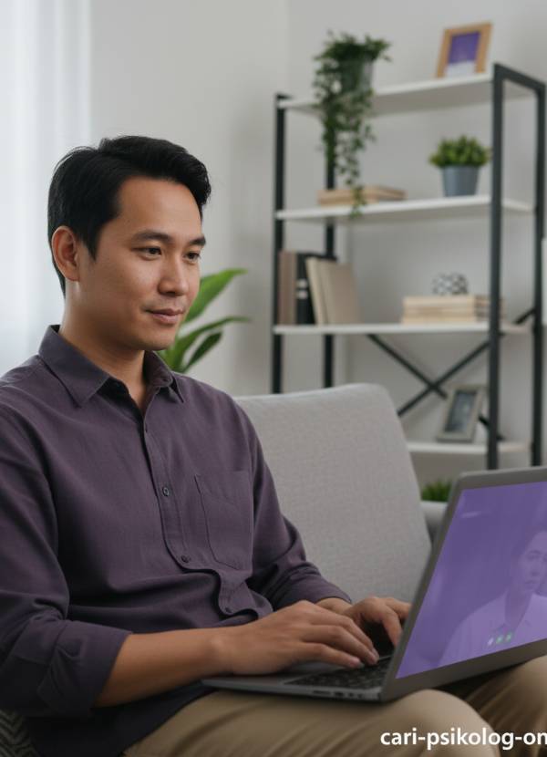 Ilustrasi seseorang sedang melakukan konseling psikolog online